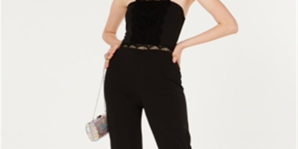 City Studios Women's Lace Solid Sleeveless Halter Skinny Jumpsuit Black Size 1