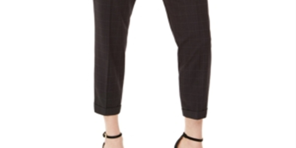 Calvin Klein Women's Slim Leg Ankle Windowpane Pants Charcoal Size 6