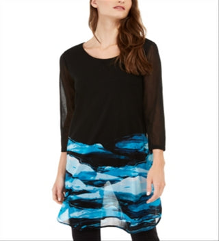Alfani Women's Printed Sheer Tunic Blue Size Small