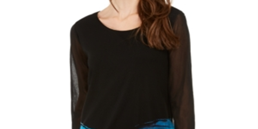 Alfani Women's Printed Sheer Tunic Blue Size Small