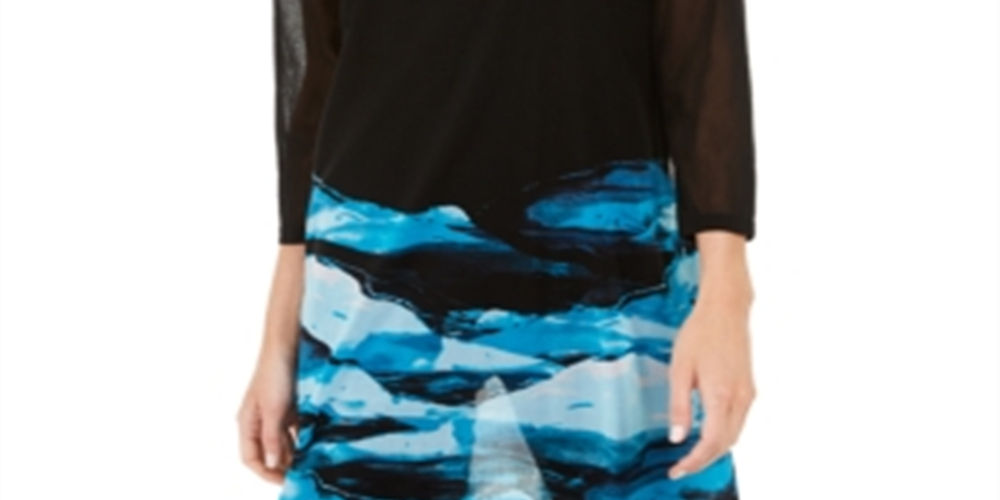 Alfani Women's Printed Sheer Tunic Blue Size Small