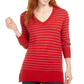 Maison Jules Women's Skinny Striped Pullover Sweater Red Size Small