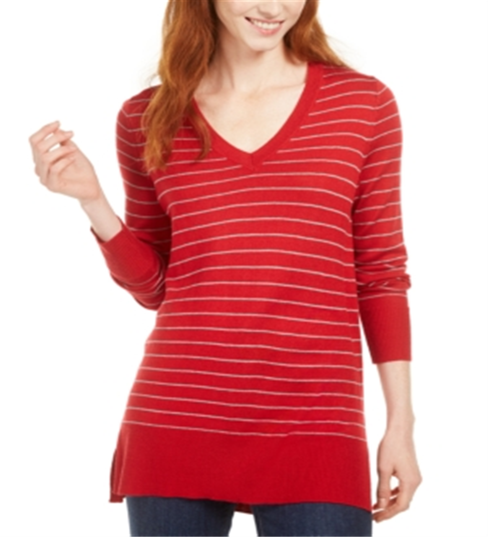 Maison Jules Women's Skinny Striped Pullover Sweater Red Size Small
