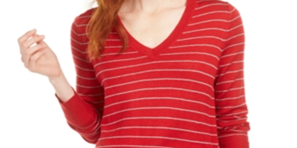 Maison Jules Women's Skinny Striped Pullover Sweater Red Size Small