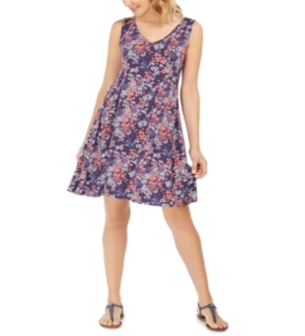 Style & Co Women's Sleeveless Printed Strappy Back Dress Navy Multi Size X-Small