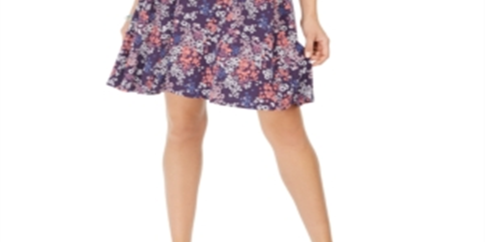 Style & Co Women's Sleeveless Printed Strappy Back Dress Navy Multi Size X-Small