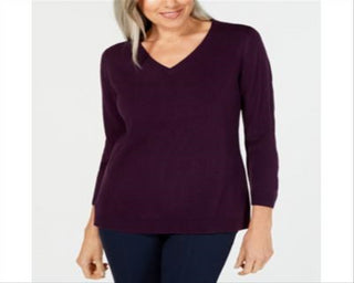 Karen Scott Women's V Neck Sweater  Purple Size X-Small