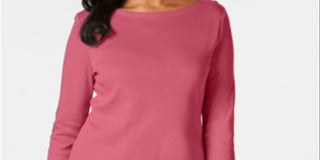 Charter Club Women's Pima Cotton Boat Neck Button-Shoulder Top Pink Size Small