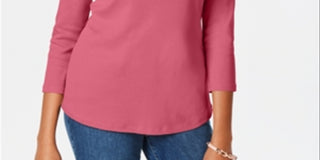 Charter Club Women's Pima Cotton Boat Neck Button-Shoulder Top Pink Size Small