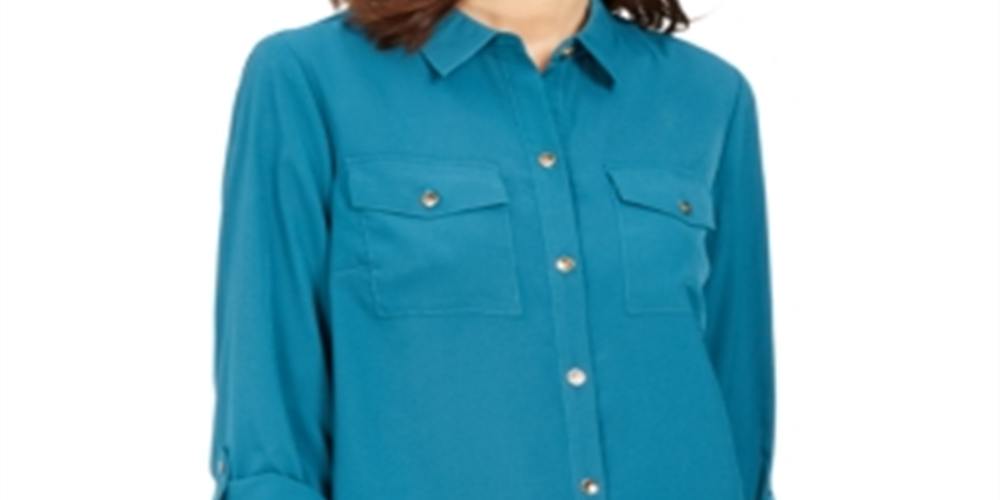 Charter Club Women's Two Pocket Shirt Green Size X-Small