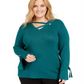 JM Collection Women's Plus Grommet Detail Sweater Green Size OX