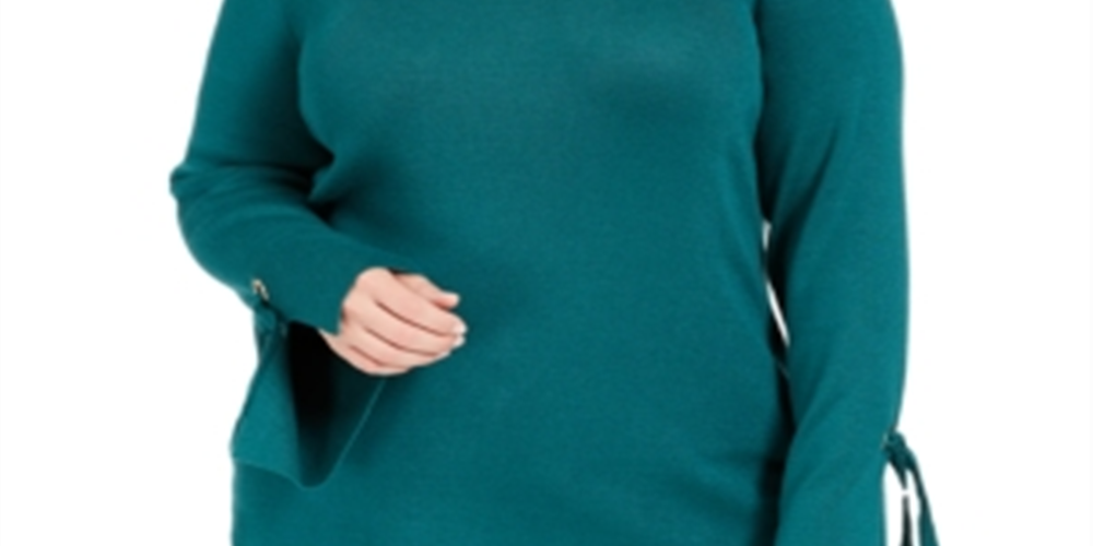 JM Collection Women's Plus Grommet Detail Sweater Green Size OX