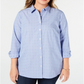 Charter Club Women's Plus Cotton Dress Shirt  Blue Size 14W