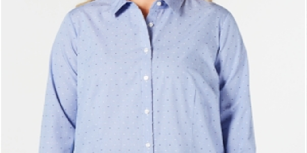Charter Club Women's Plus Cotton Dress Shirt  Blue Size 14W
