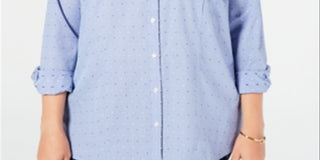 Charter Club Women's Plus Cotton Dress Shirt  Blue Size 14W