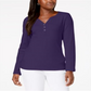 Karen Scott Women's Cotton Henley Top Purple Size Medium
