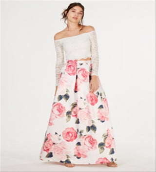 Teeze Me Junior's 2 Pc Off The Shoulder Lace & Floral Gown off White Size 5