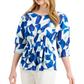 Alfani Women's Printed Cinched Top Blue Size Small