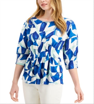 Alfani Women's Printed Cinched Top Blue Size Small