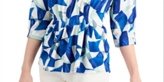 Alfani Women's Printed Cinched Top Blue Size Small