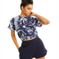 INC International Concepts Women's Tie Dye Short Sleeve Crew Neck Top Blue Size X-Large