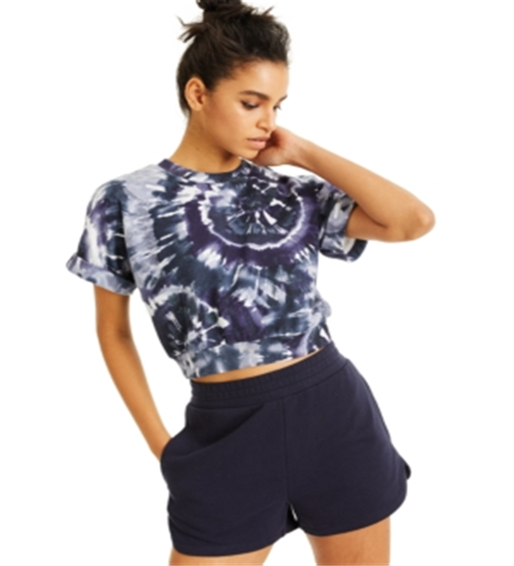 INC International Concepts Women's Tie Dye Short Sleeve Crew Neck Top Blue Size X-Large