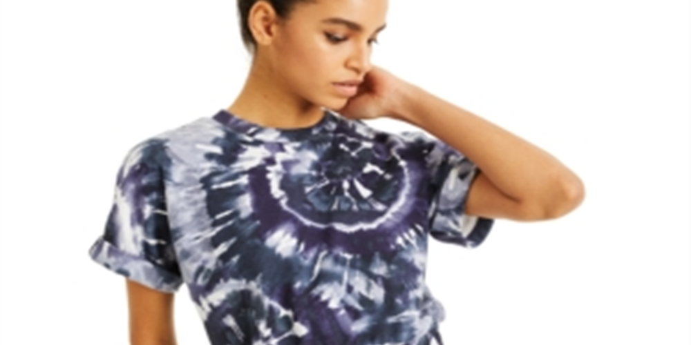 INC International Concepts Women's Tie Dye Short Sleeve Crew Neck Top Blue Size X-Large