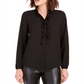 Bar III Women's Ruffle Front Button up Blouse Black Size X-Large