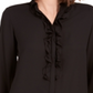 Bar III Women's Ruffle Front Button up Blouse Black Size X-Large