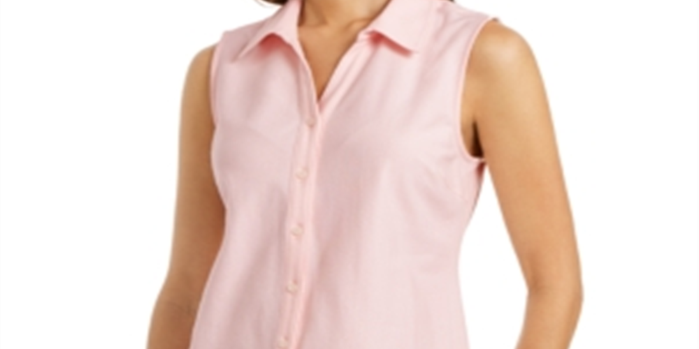 Charter Club Women's Cotton Pique Sleeveless Shirt Pink Size 16