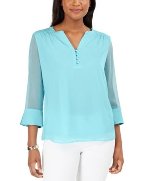 Charter Club Women's Split Sleeve Solid Knit Top Blue Size XX-Large