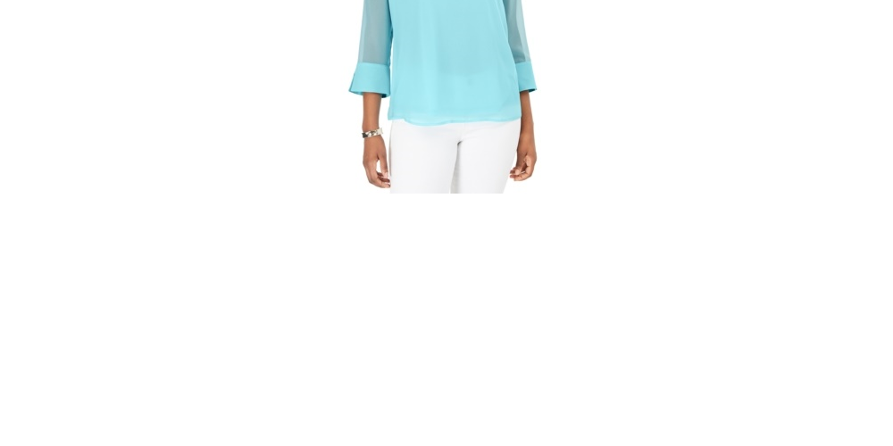 Charter Club Women's Split Sleeve Solid Knit Top Blue Size XX-Large