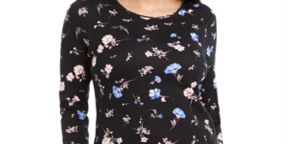 Charter Club Women's Cotton Ditsy Print Top Black Size XX-Large