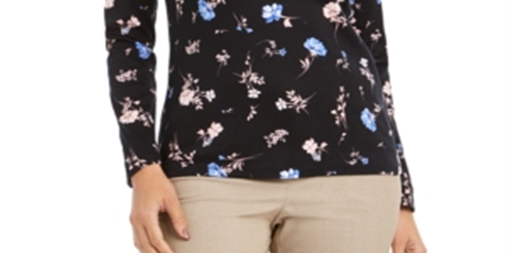 Charter Club Women's Cotton Ditsy Print Top Black Size XX-Large