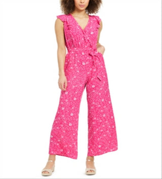 Charter Club Women's Printed Belted Jumpsuit Pink Size 12