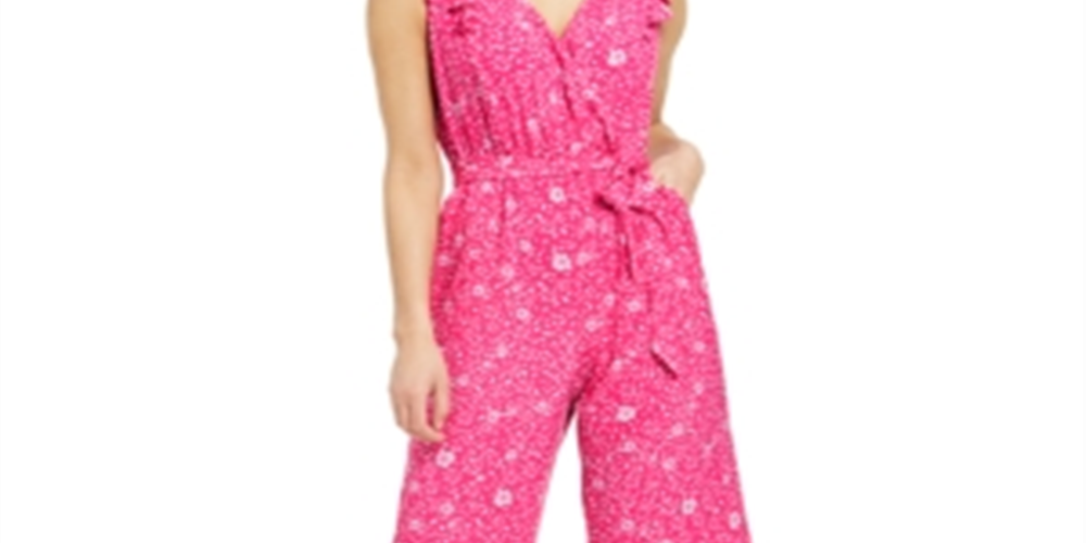 Charter Club Women's Printed Belted Jumpsuit Pink Size 12
