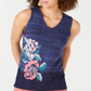 Style & Co Women's Sleeveless Printed V Neck Sweater Blue Size X-Small