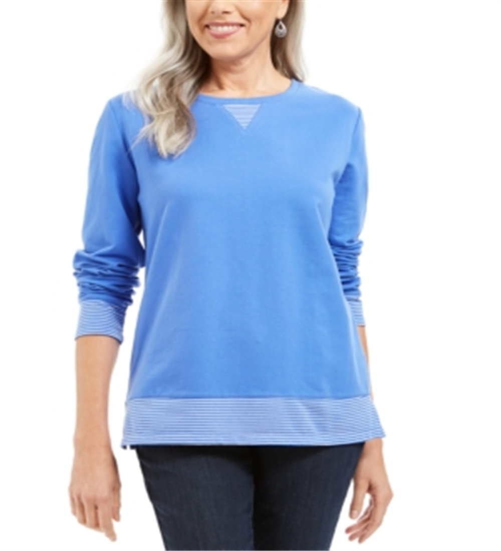 Karen Scott Women's Sport Contrast Hem Sweatshirt Blue Size XX-Large
