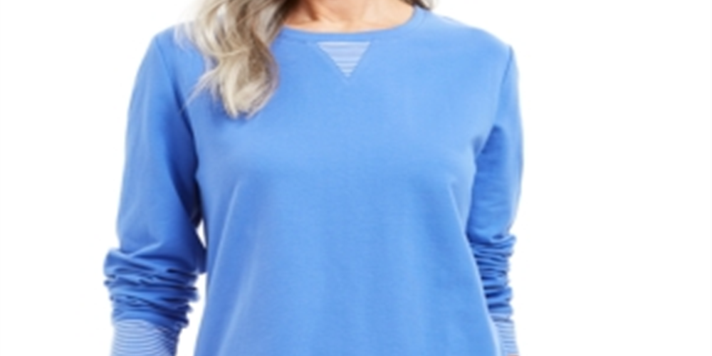 Karen Scott Women's Sport Contrast Hem Sweatshirt Blue Size XX-Large