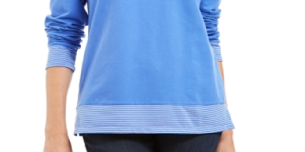 Karen Scott Women's Sport Contrast Hem Sweatshirt Blue Size XX-Large