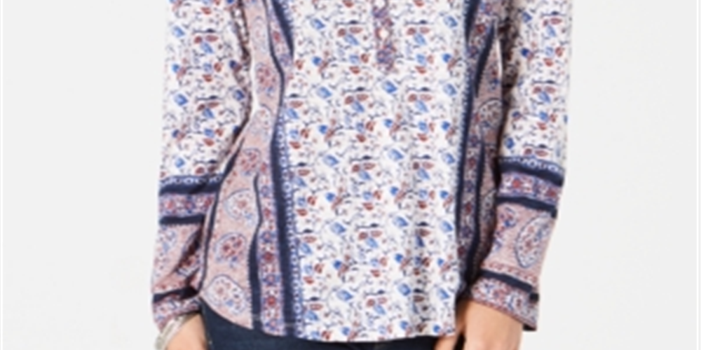 Style & Co Women's Patchwork Print Top Blue Size Small
