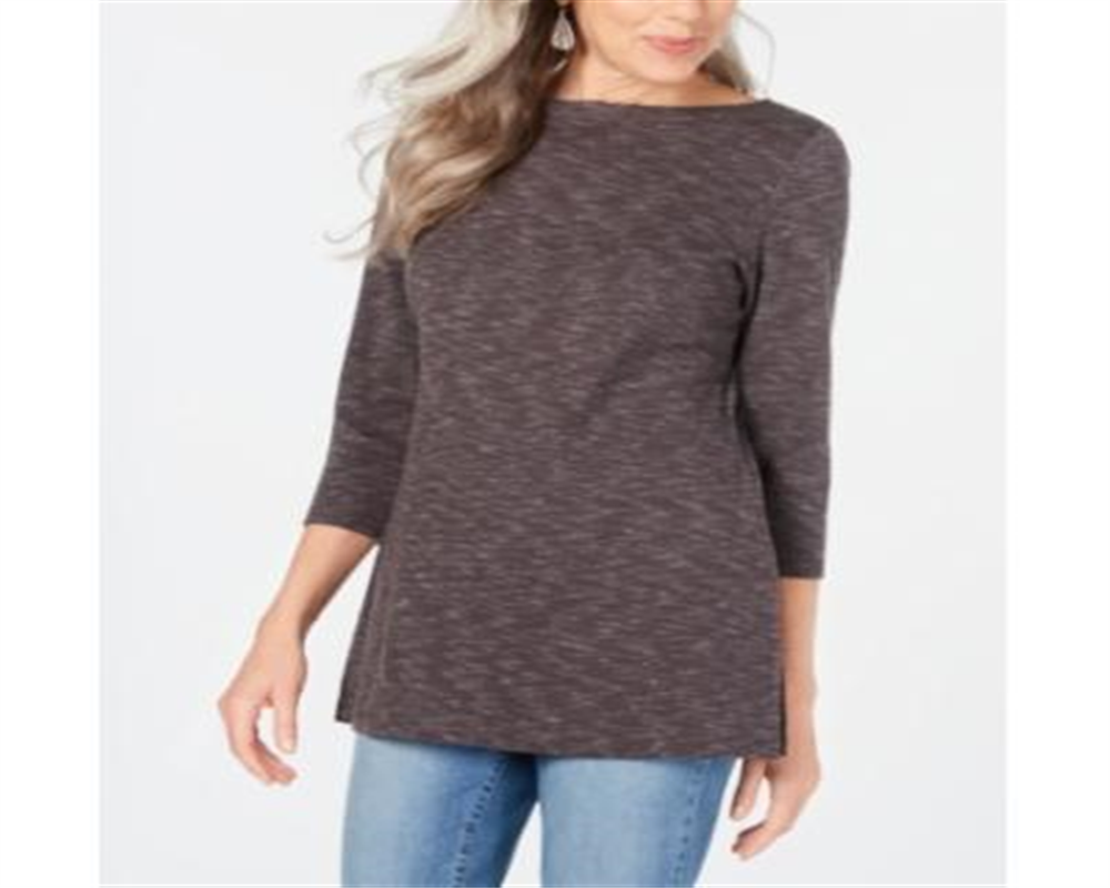 Karen Scott Women's Womens 3/4 Sleeve Jewel Neck Top Gray Size Large