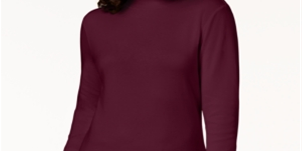 Karen Scott Women's Long Sleeve Mock Neck Cotton Top  Red Size Petite S