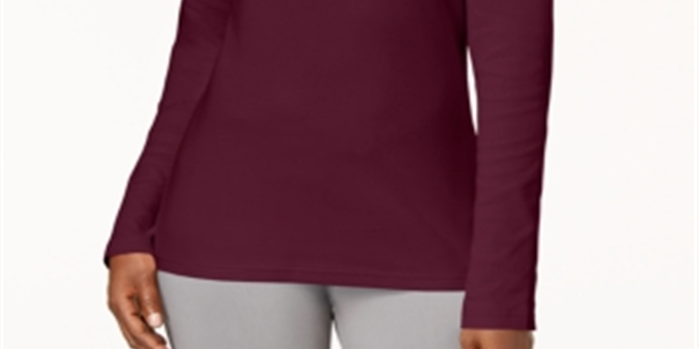 Karen Scott Women's Long Sleeve Mock Neck Cotton Top  Red Size Petite S