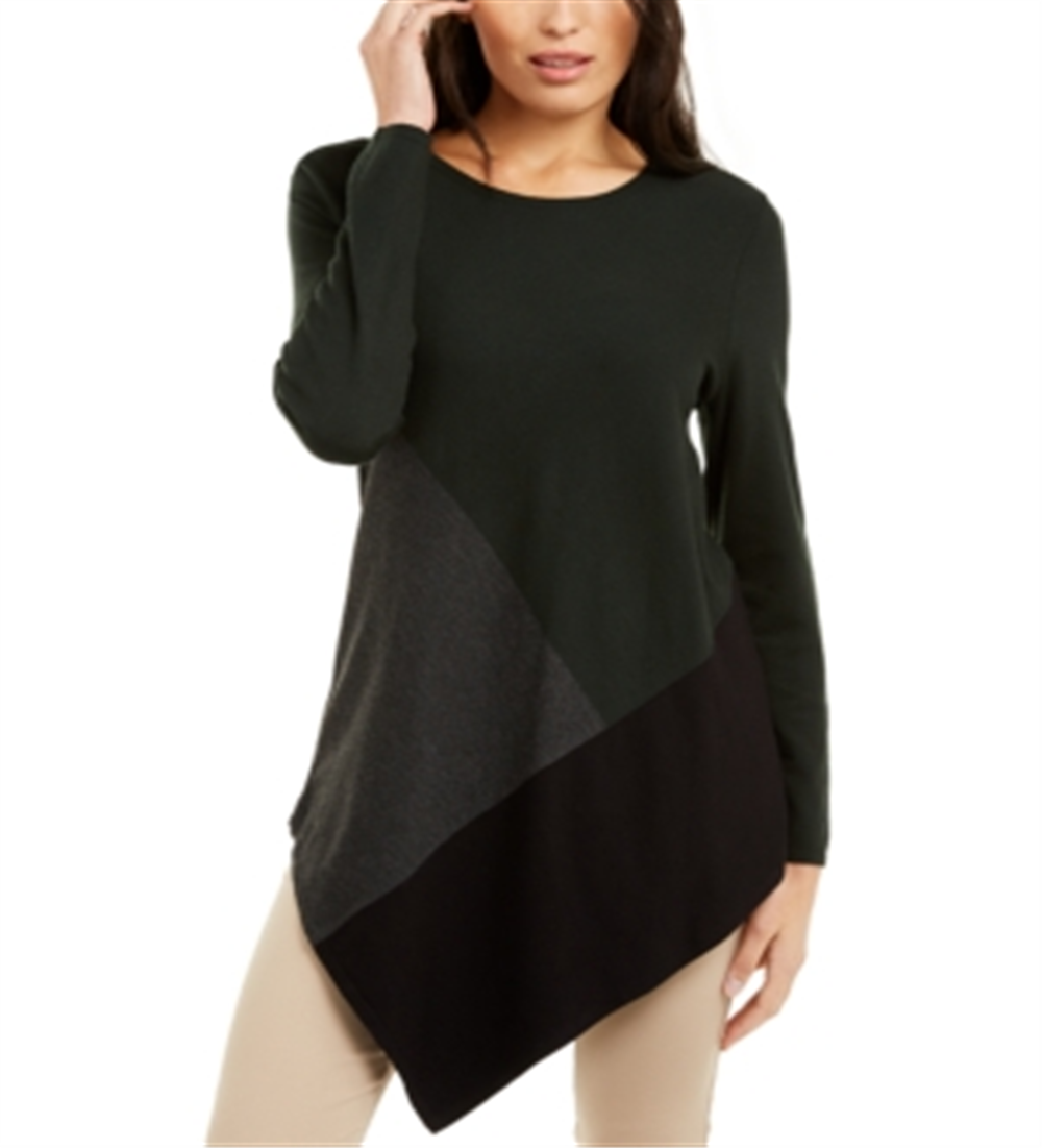 Alfani Women's Asymmetric Colorblock Sweater Green Size Medium