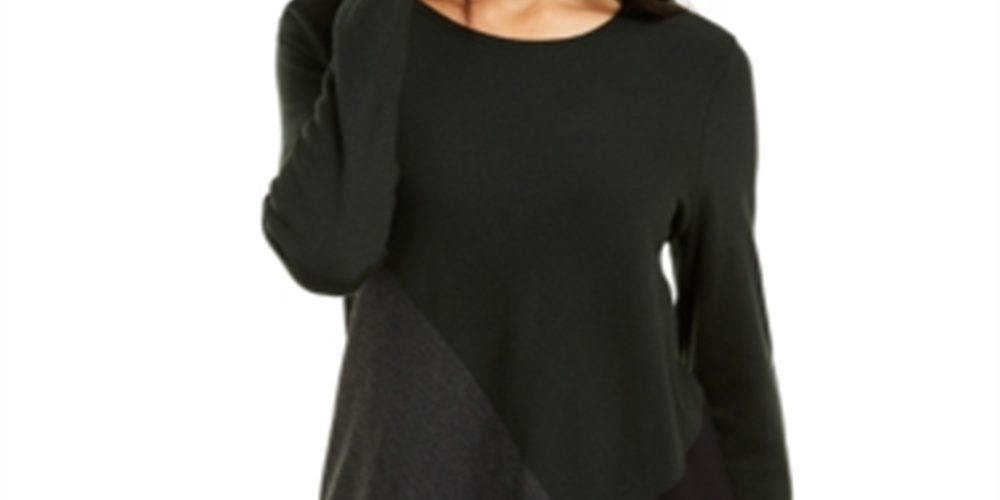 Alfani Women's Asymmetric Colorblock Sweater Green Size Medium