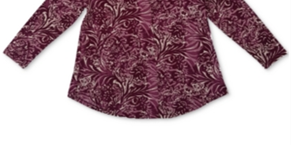 Charter Club Women's V Neck Printed Three Quarter Sleeve Top  Red Size Large