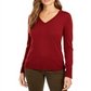 Charter Club Women's Merino Wool Button Cuff V Neck Sweater Red Size X-Large
