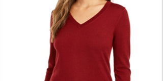 Charter Club Women's Merino Wool Button Cuff V Neck Sweater Red Size X-Large