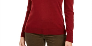 Charter Club Women's Merino Wool Button Cuff V Neck Sweater Red Size X-Large